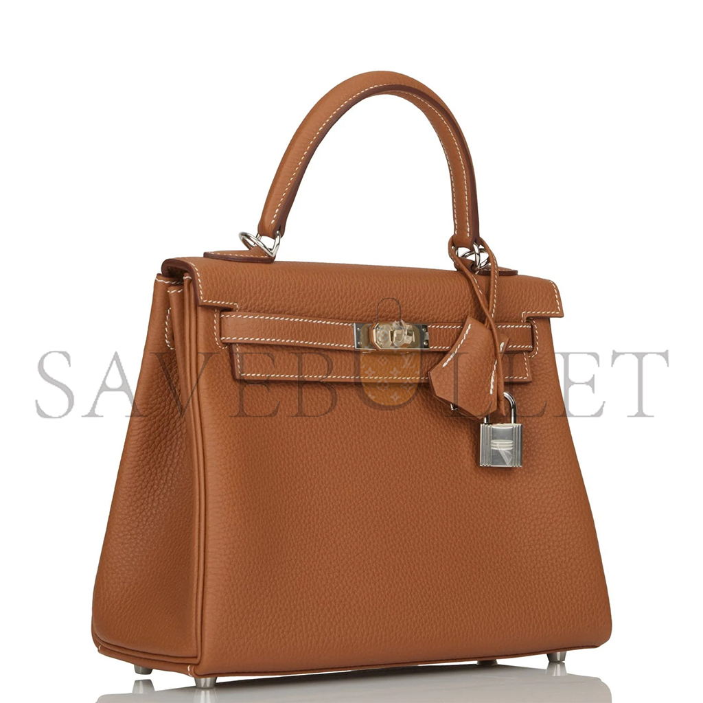 HERMÈS MASTER KELLY RETOURNE 25 GOLD TOGO PALLADIUM HARDWARE (25*17*7cm) 